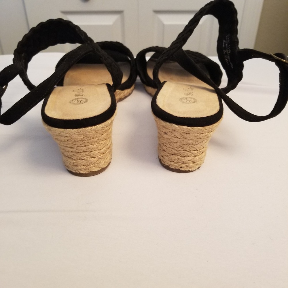 Bella Vita Black Braided Espadrille Wedge Sandals Women Size 11W Strappy Boho - Picture 6 of 9